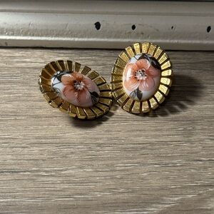 Vintage Bergere Gold Floral Clip On Earrings